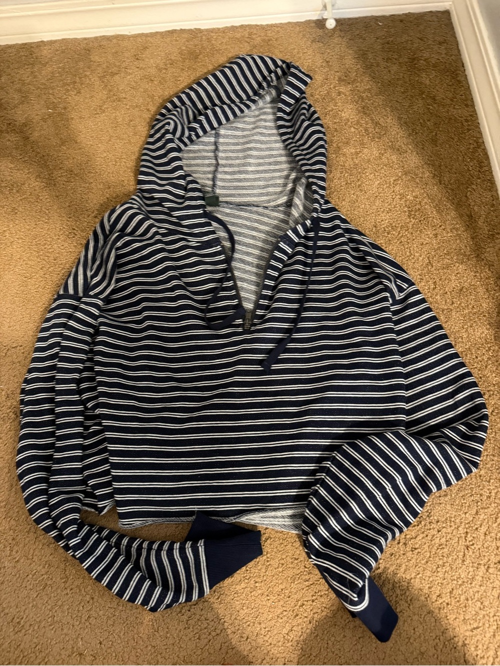 Striped Navy & White Cropped and Hooded Pullover with zipper